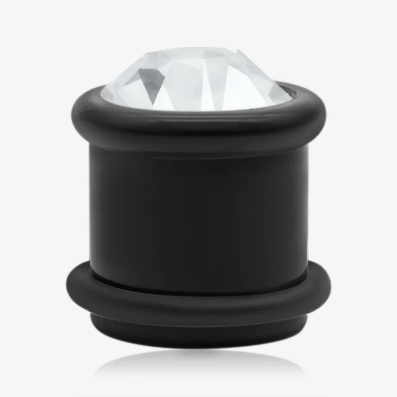 Alargador Preto Strass Cristal Pedra Única com Anel - Acrílico