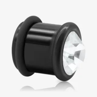 Alargador Preto Strass Cristal Pedra Única com Anel - Acrílico