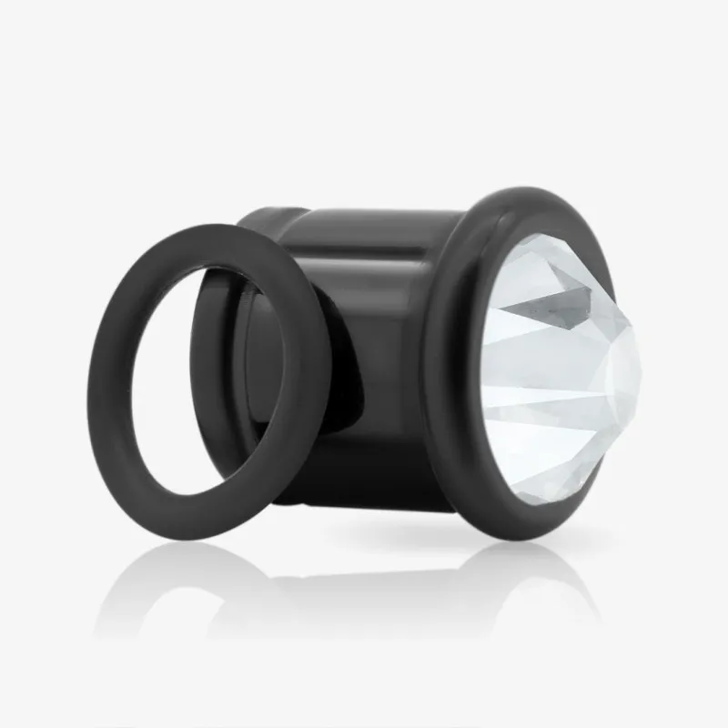 Alargador Preto Strass Cristal Pedra Única com Anel - Acrílico