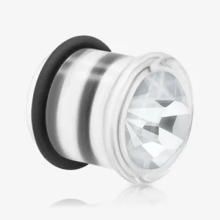 Alargador Transparente Strass Cristal Pedra Única com Anel - Acrílico