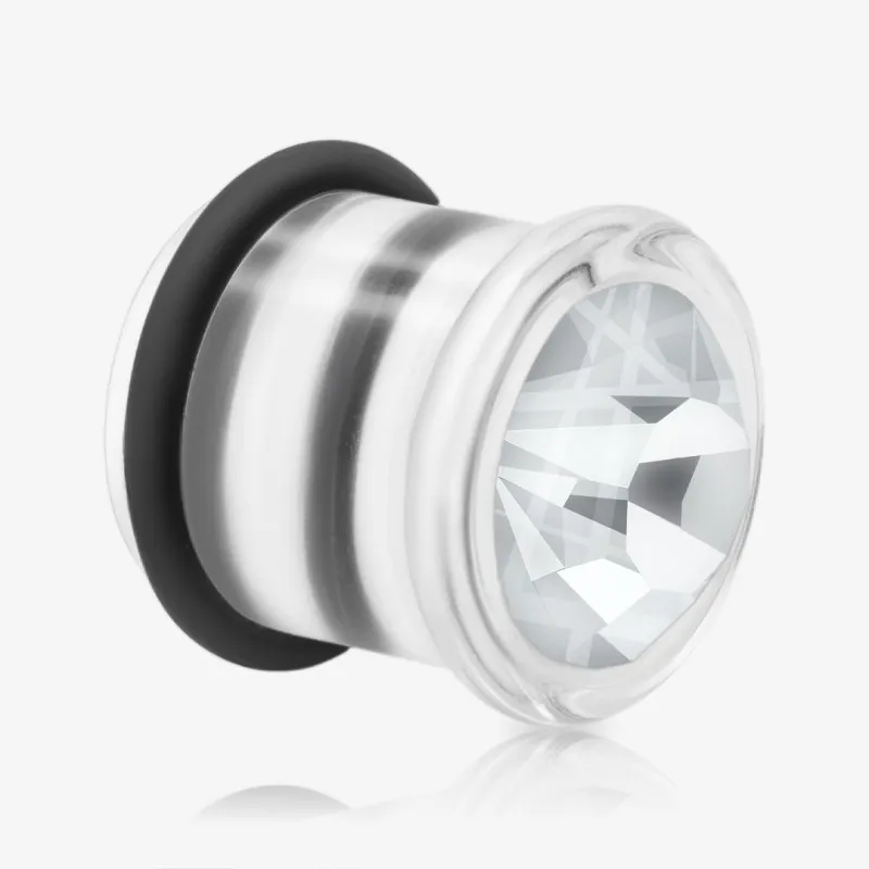 Alargador Transparente Strass Cristal Pedra Única com Anel - Acrílico