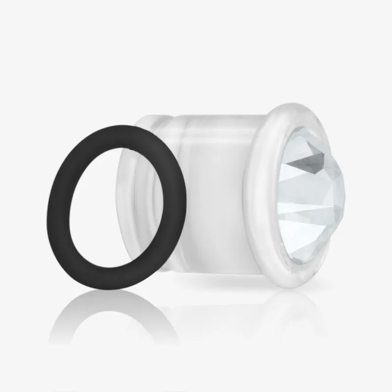 Alargador Transparente Strass Cristal Pedra Única com Anel - Acrílico
