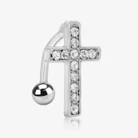 Piercing Umbigo Invertido - Design Cruz em Aço Inox