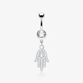 Piercing umbigo mão de fátima brilhante em aço cirúrgico delicado