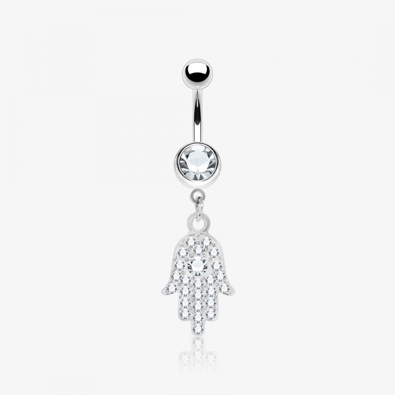 Piercing umbigo mão de fátima brilhante em aço cirúrgico delicado