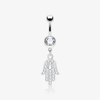Piercing Umbigo Mão de Fátima Brilhante em Aço Cirúrgico