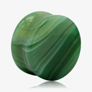 Plug de Pedra Ágata verde com formato reto e superfície lisa, ideal para alargadores.