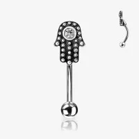 Piercing Sobrancelha Hamsá com símbolo espiritual delicado