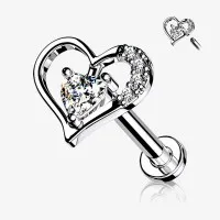 Piercing Cartilagem Labret Coração com Zircônia Brilhante