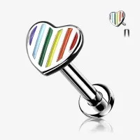 Piercing Cartilagem Labret Coração com Design Arco-Íris