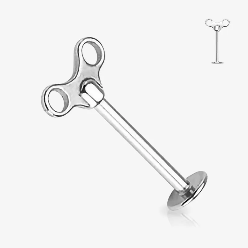 Piercing Cartilagem Labret Chave de corda em aço cirúrgico prateado