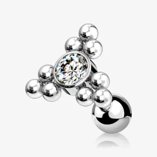 Piercing Barbell Triângulo com esferas em aço cirúrgico, design feminino para cartilagem