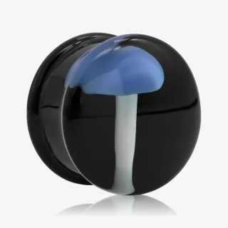 Alargador Plug de Vidro com estampa artística de cogumelos azuis