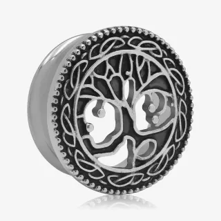 Alargador Plug Aço Cirúrgico Prateado Árvore da Vida - Detalhados