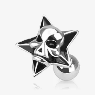 Piercing Barbell Devil com estrela e chifres em aço cirúrgico