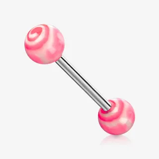 Piercing Língua de Aço com bolinha doce colorida em aço cirúrgico