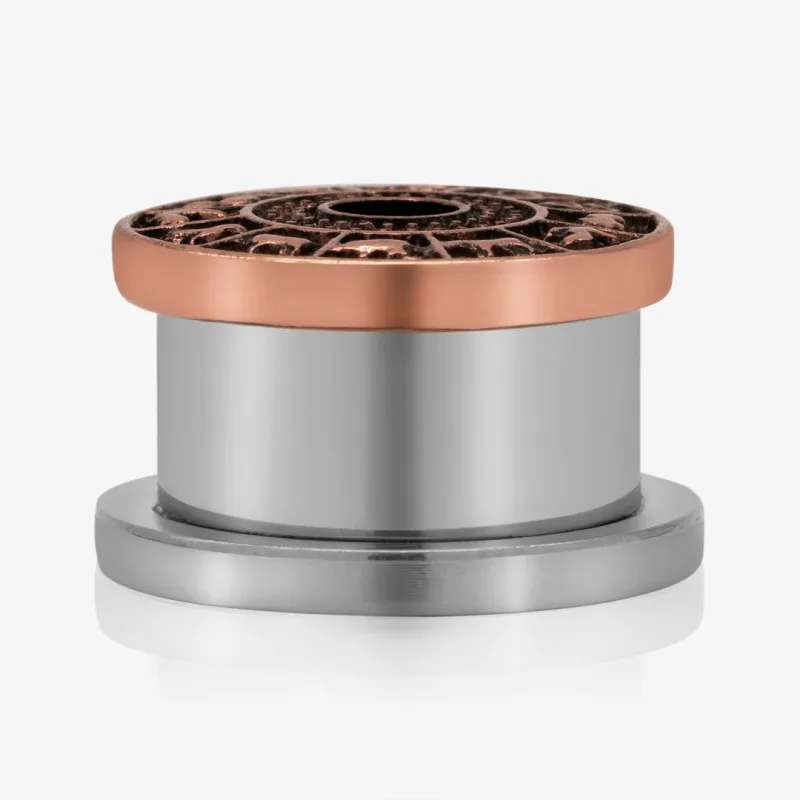 Alargador Aço Cirúrgico Zodiaco Bronze Rosca - Detalhados