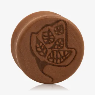 Plug de Madeira Rosa com gravação detalhada artesanal em madeira natural