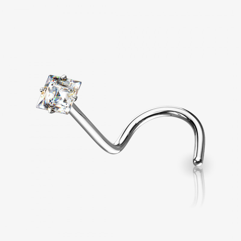 Piercing Nariz U Zircônia quadrada cravada em aço cirúrgico