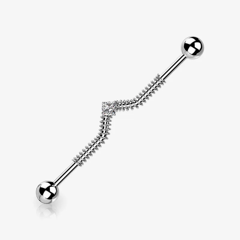 Piercing Transversal Molas Zircônia prateado com detalhe de zircônia