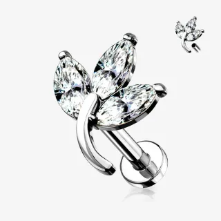 Piercing Cartilagem Labret Ramo com zircônias delicadas e acabamento brilhante