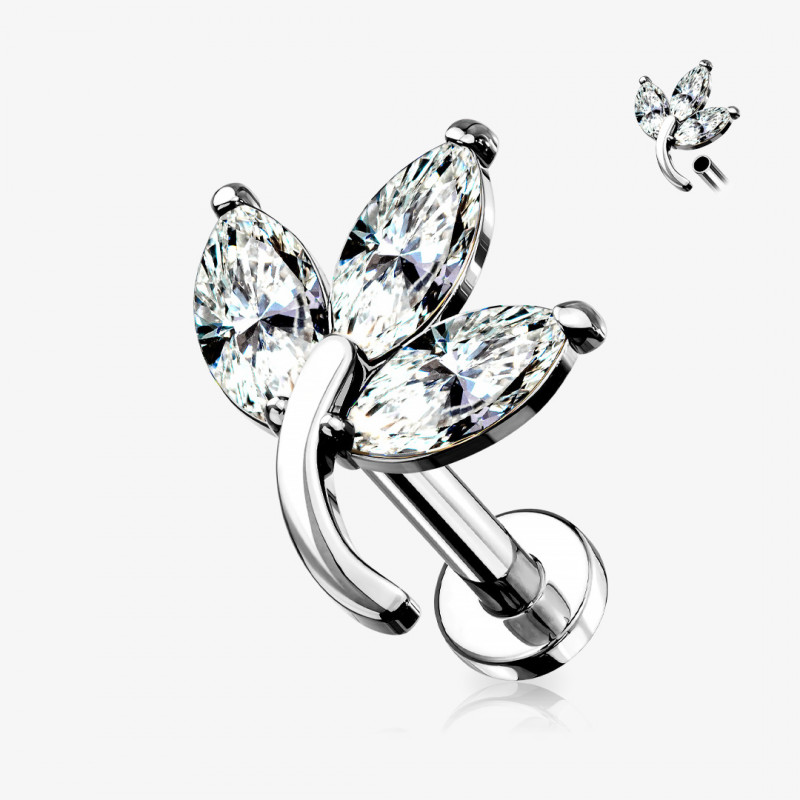 Piercing Cartilagem Labret Ramo com zircônias delicadas e acabamento brilhante