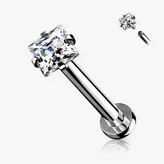 Piercing Cartilagem Labret Zircônia com pedra quadrada
