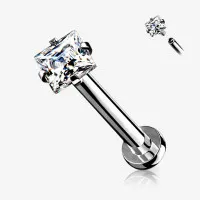 Piercing Cartilagem Labret Zircônia Quadrada Prateada