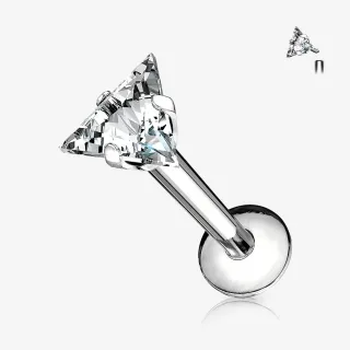 Piercing Cartilagem Labret Zircônia triangular prateado com brilho