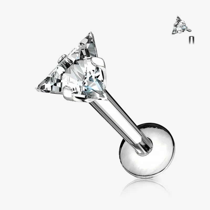 Piercing Cartilagem Labret Zircônia triangular prateado com brilho