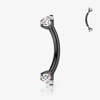 Piercing Curvo Zircônia Dupla em Aço Cirúrgico Preto para sobrancelha