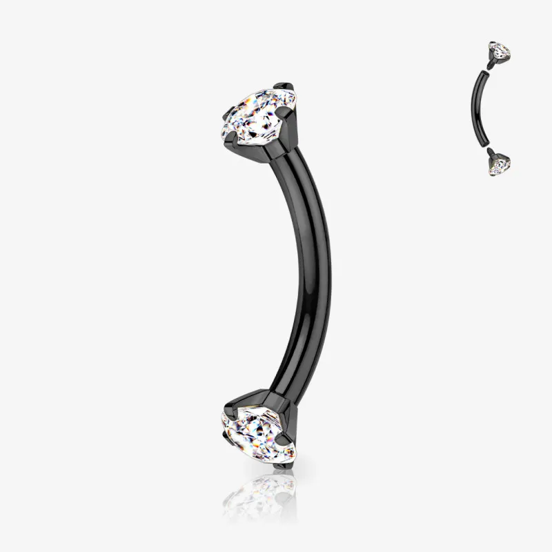 Piercing Curvo Zircônia Dupla em Aço Cirúrgico Preto para sobrancelha