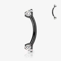 Piercing Curvo Zircônia Dupla em Aço Cirúrgico Preto