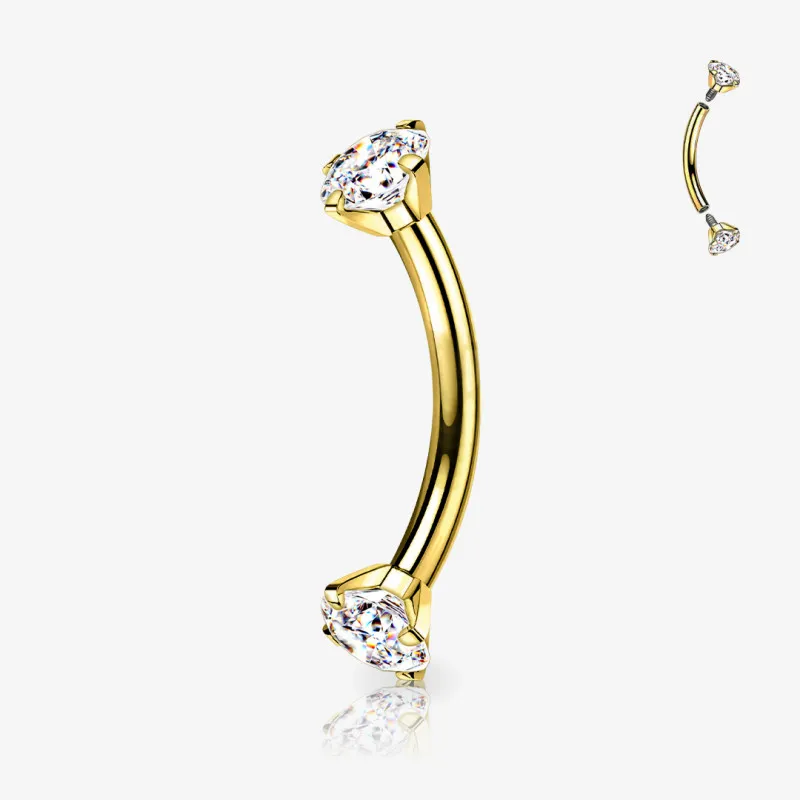 Piercing curvo zircônia dupla cravada em acabamento dourado