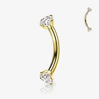 Piercing Curvo Zircônia Dupla em Aço Cirúrgico Dourado