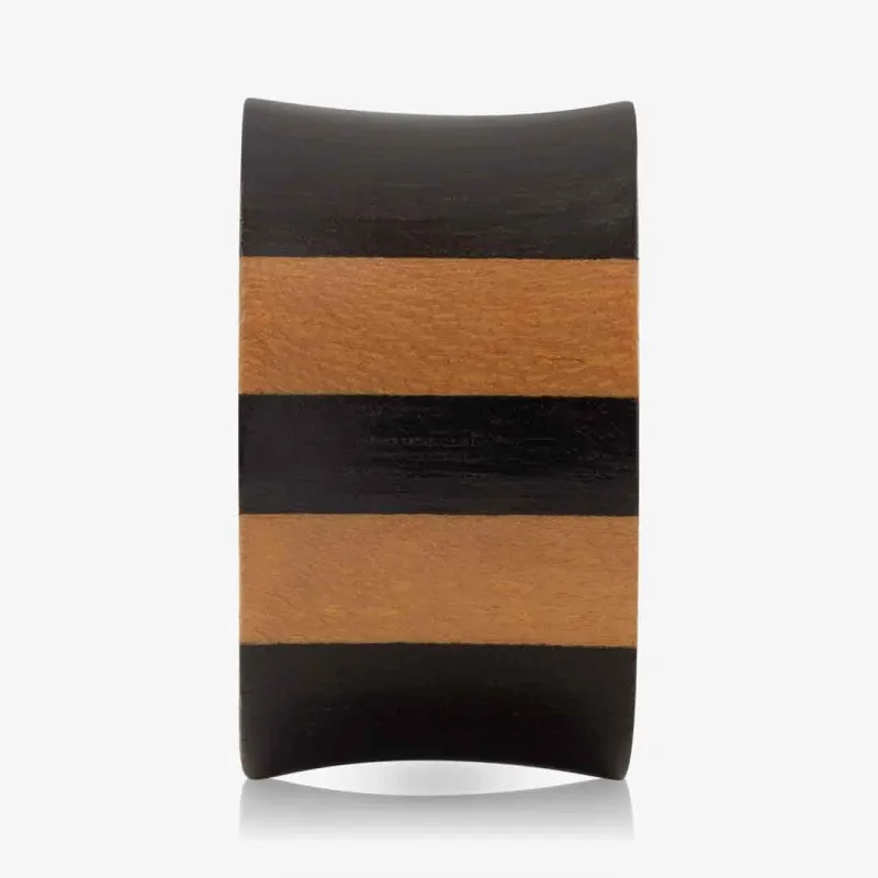 Alargador Plug Madeira Bicolor Listrado Vazado - Madeira