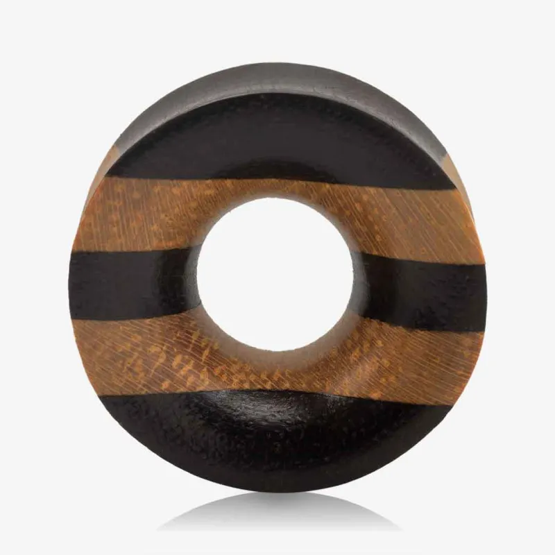 Alargador Plug Madeira Bicolor Listrado Vazado - Madeira