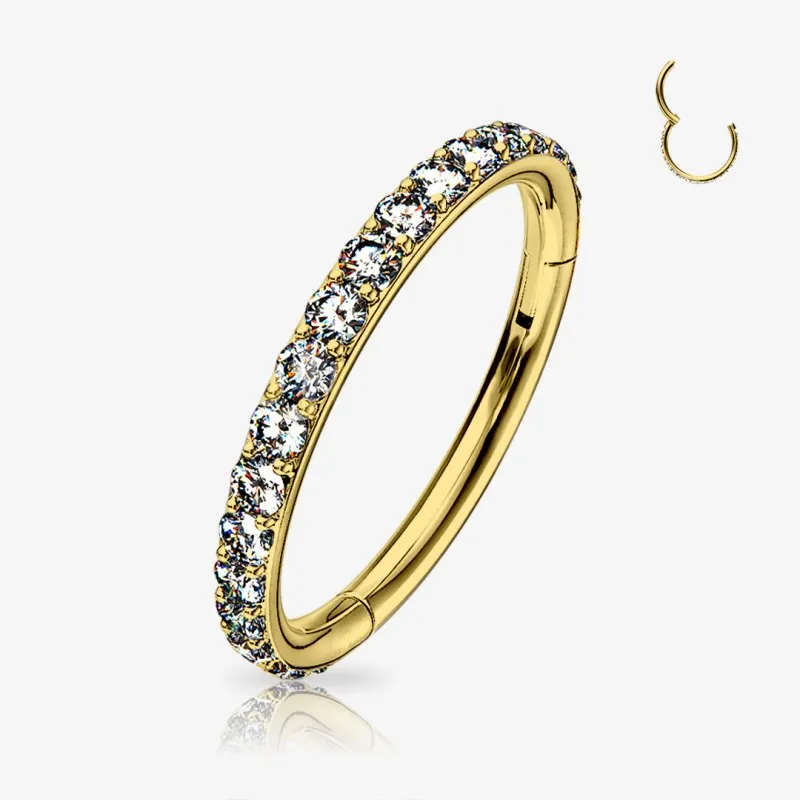 Argola Clicker Titânio Dourado com zircônia frontal para piercing