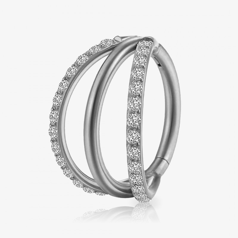 Argola clicker tripla dourada de titânio com zircônias cravadas
