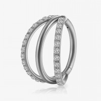 Argola Clicker Tripla de Titânio com Zircônia Dourada