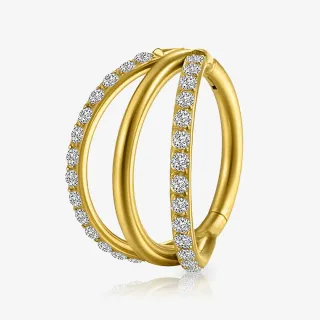 Argola clicker tripla dourada com zircônias cravejadas em titânio.
