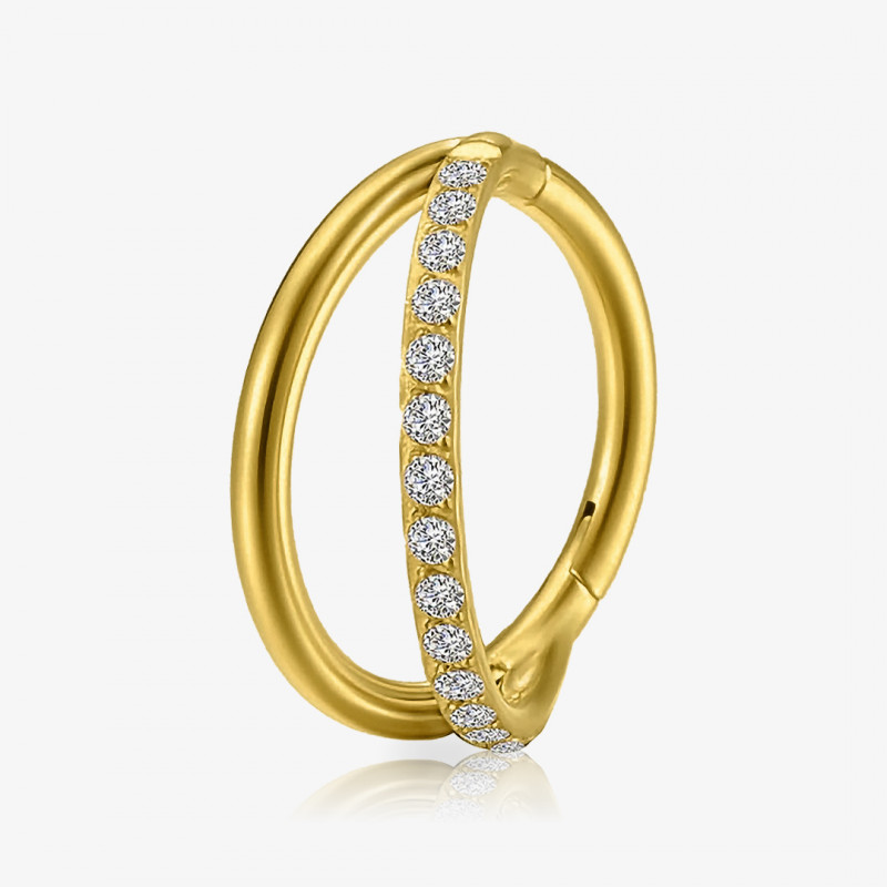 Argola Clicker Dupla de titânio dourado com fileiras de zircônias