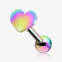 Piercing Barbell Coração em Aço Cirúrgico Rainbow Colorido