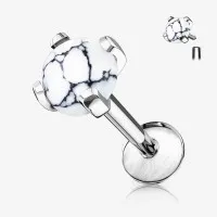 Piercing Labret Howlita Branca com Pedra Natural Cravada