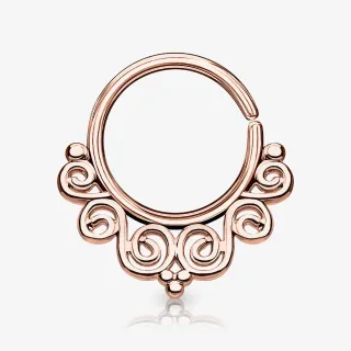Piercing septo dobrável rosê com filigrana vintage em aço cirúrgico