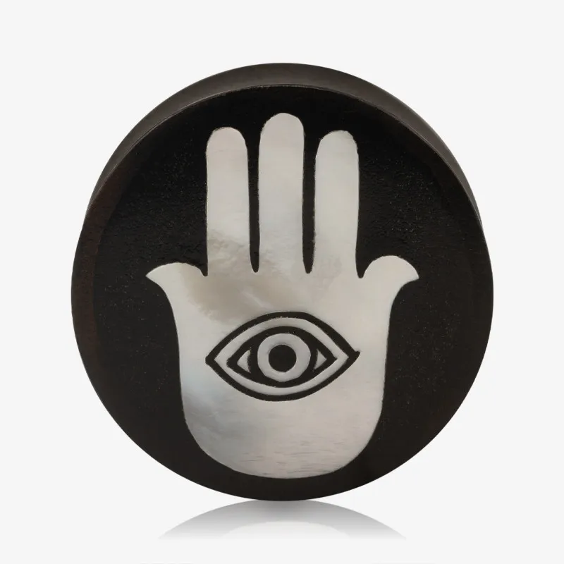 Alargador Plug Madeira Mão de Hamsa em Madrepérola - Madeira