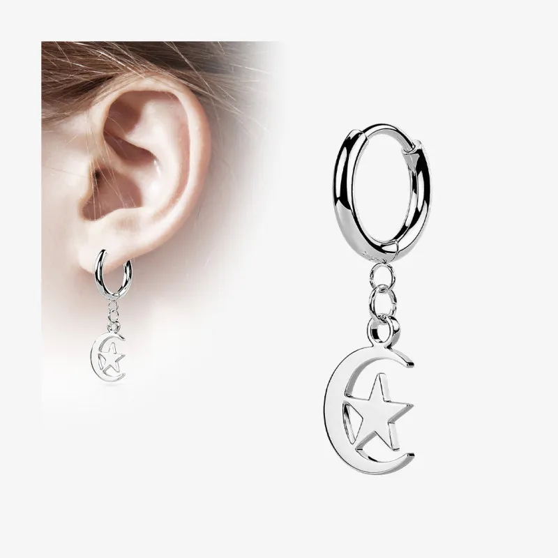 Brinco Pendente Lua e Estrela - Par - Brincos