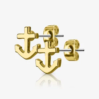 Brinco Âncora Dourada Par em aço cirúrgico, design feminino e estilo náutico
