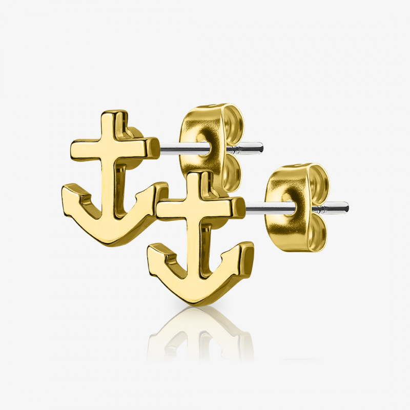 Brinco Âncora Dourada Par em aço cirúrgico, design feminino e estilo náutico