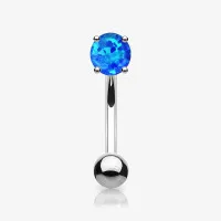 Piercing sobrancelha opala azul com pedra cravada delicada
